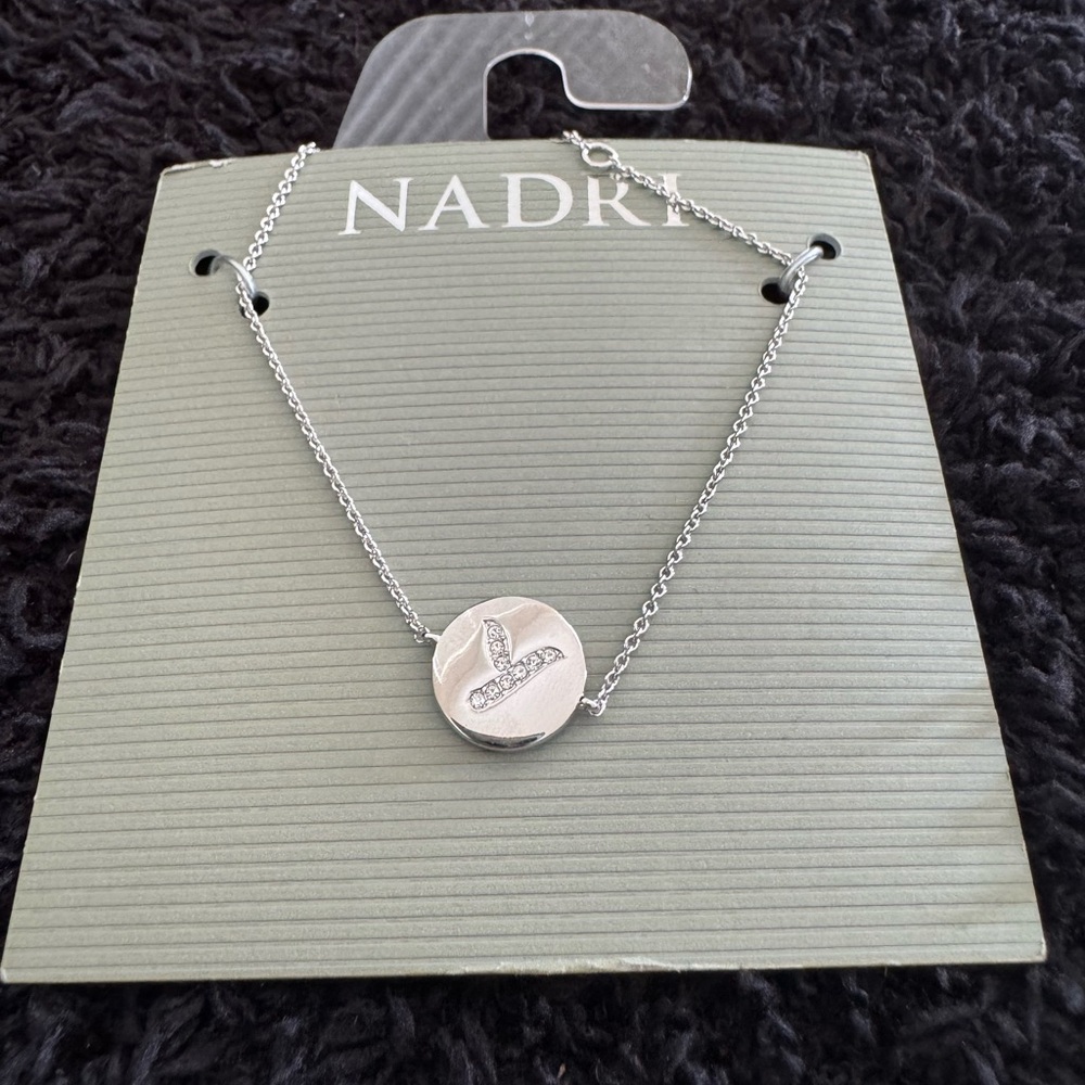 Nadri Silver Disc Initial “Y”Necklace with Crystal Accents
